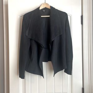 Black Faux Suede Open Front Jacket